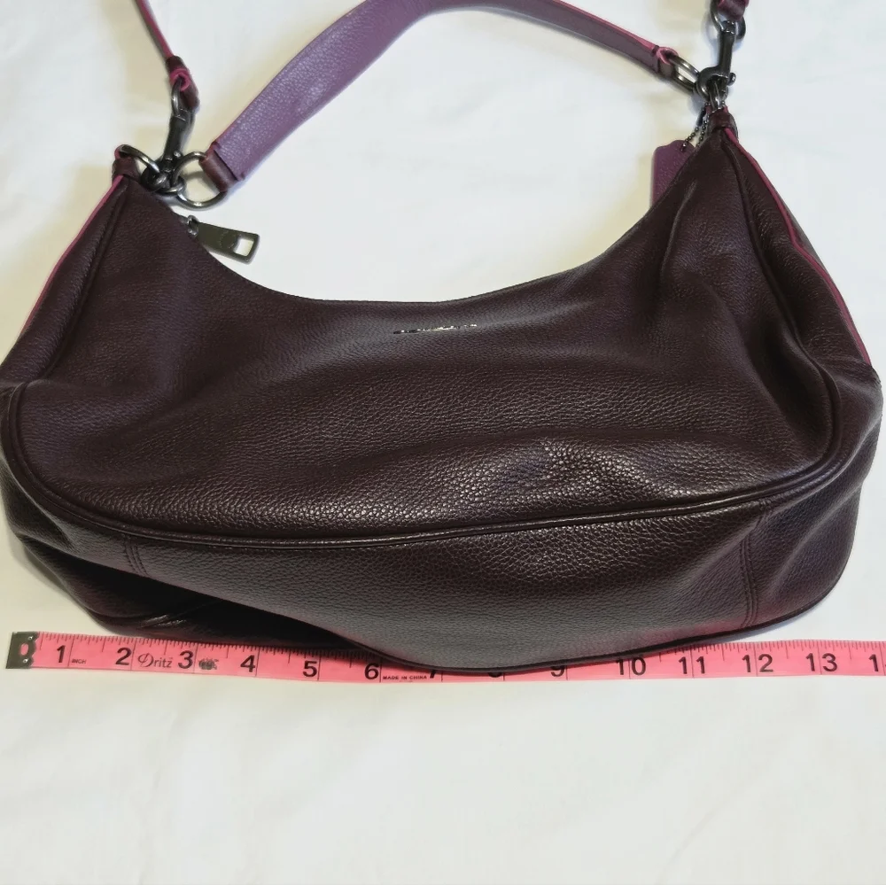 Coach Dark Purple Leather Hobo With Pink Piping & Snakeskin Look Is A Head Turer - Picture 5 of 10